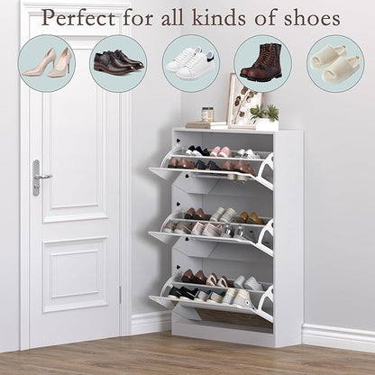 Shoe Cabinet with 3-Flip Mirror Drawers, Freestanding Shoe Rack Organizer with Hidden Handle, Slim Narrow Shoe Storage Cabinet for Entryway, Entrance, Hallway, Bedroom
