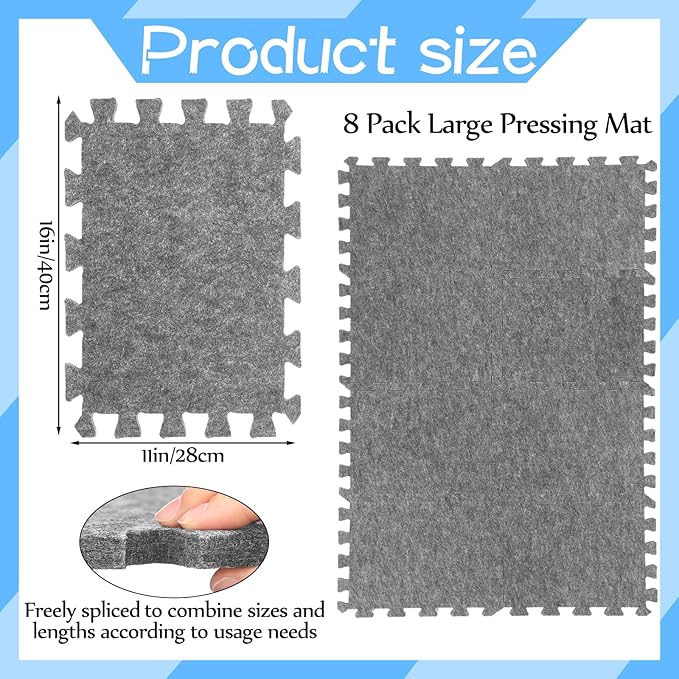 Ziliny 8 Pack Large Wool Pressing Mat 22" x 63" Wool Ironing Mat Felted Blending Ironing Pad Sewing Machine Muffling Pad Iron Board for Quilters Quilting Supplies and Notions Accessories
