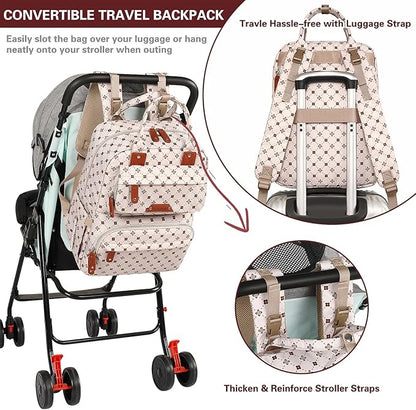 Baby Diaper Bag Backpack, Baby Bag for Girls Large Capacity with Stylish Flora, Travel Back Pack Multifunction Waterproof, Newborn Baby Registry Shower Gifts, Pink05