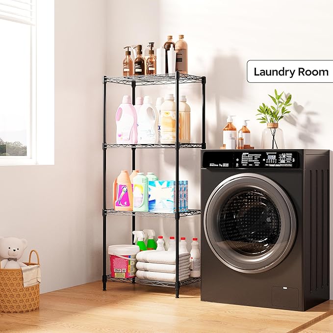 4 Tiers Shelf Metal Storage Shelves Wire Rack Closet Organizers with Wheel for Garage Kitchen Bathroom Laundry Black 11.8" D x 17.7" W x 41.9" H