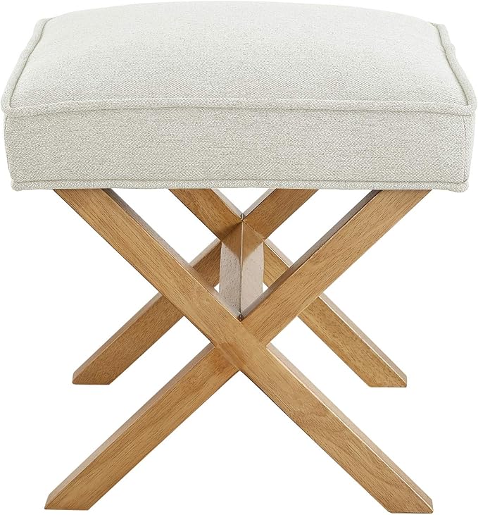 Amazon Basics Small Ottoman Foot Rest, Mid-Century Modern X Square Polyester Foot Stool, Linen, Ivory White, 18"D x 19.8"W x 18.3"H (Previously Rivet Brand)