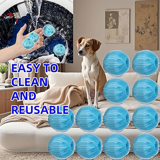 12 PCS Pet Hair Remover for Laundry & Dryer, Reusable Laundry Lint Catcher, Dog Hair Remover Tool for Clothes Bedding, Washing Machine Hair Trap, Non-Damaging Fabric Safe
