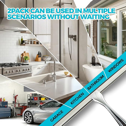 2PACK All-Purpose Shower Squeegee for Shower Doors, Tile Shower Walls, Bathroom, Window, Glass and Car Windshield, Mirrors and Kitchen-Stainless Steel, 9.8-Inch, Silver