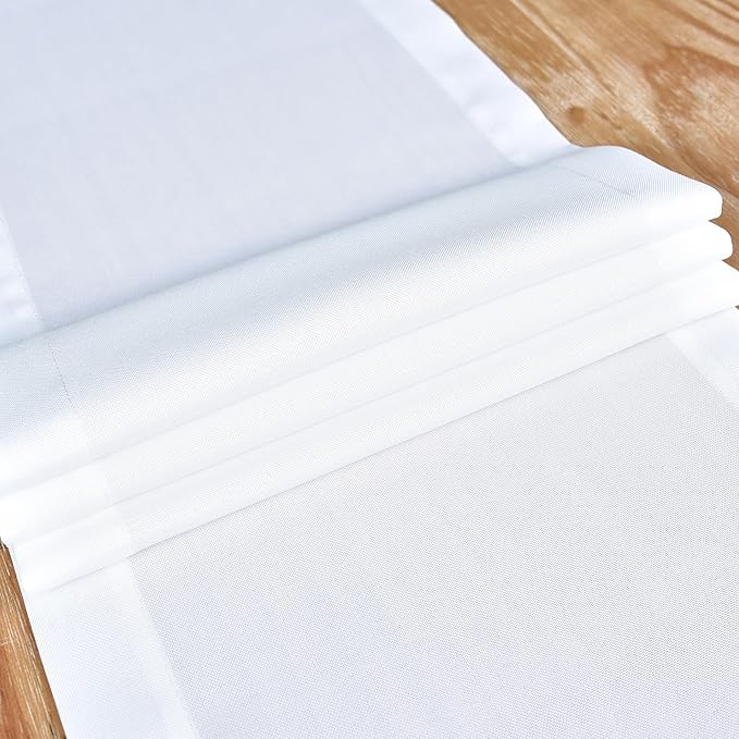 NEWISHER Farmhouse Rustic Table Runner Solid White Rectangular Table Runners Faux Linen Table Runner for Everyday Use Kitchen Dining Party Table 13x48 Inch