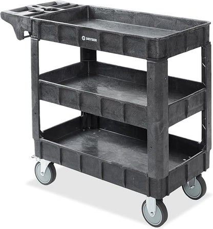 Dryser Utility Cart with Wheels, 40" x 17" Heavy Duty 550 lb. Capacity with Shelves - 3 Tier Rolling Cart with Two 5" Swivel Casters for Warehouse, Garage, Cleaning