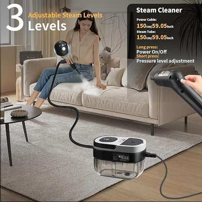 Steam Cleaner, 3-Level Adjustable Handle, 15s Heat-Up, 1.69 Quarts Tank, Portable Steamer for Cleaning with 10 Accessories, Steam Cleaner for Home for Dirt (White)