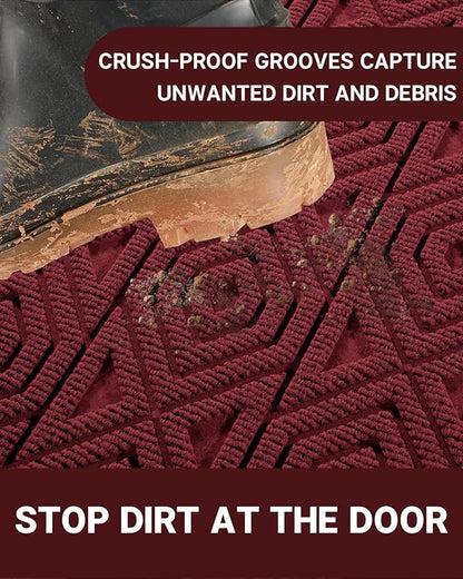 Yimobra Door Mat, Outdoor Indoor Entrance Welcome Mat, Heavy Entry Front Door Mat, Stain & Fade Resistant, Low Profile, Sturdy Rubber, Easy Clean Patio Floor Mat, Waterproof, 36 x 24, Wine Red