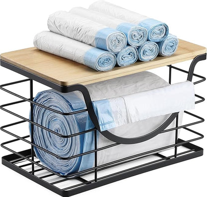 Extra Large Trash Bag Holder Under Sink Stackable Kitchen Storage with Lid, Garbage Bag Dispenser Roll Holder, Wall Mounted Trash Bag Container, Laundry Room Organization Storage