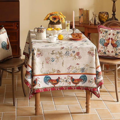 patdrea Designer Linen Tablecloth for Rectangle Table,Red Vintage Animals Pattern Floral Tablecloths,Decor Table Cover for Kitchen Dining Christmas,Tea Party,Thanksgiving,Party,63"x87"-Townlife E