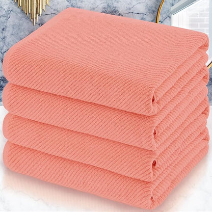 VOOVA & MOVAS Large Bath Towels, 4 Pack 30" x 56" - 100% Cotton | Quick Dry | Light Weight | Thick | Soft | Absorbent, Luxury Shower Towel for Bathroom, Towel Gift Set, Coral Pink