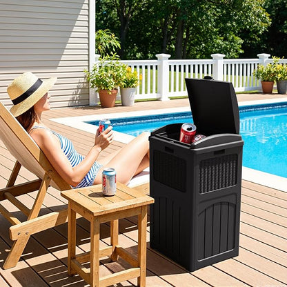 Greesum 33 Gallon Outdoor Trash Can with Lid, Waterproof Resin Garbage Bin for Hideaway, Deck, Patio, 4 Pack, Black