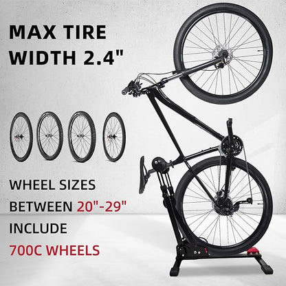 Heavy-Duty Floor Bike Stand, Freestanding Bicycle Storage Rack, Adjustable Dual Support Arms, No-Drill Installation for Garage, Black