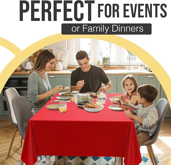 Party Solids 66% Thicker Premium Plastic Table Cloth Rectangle Table Cover 0.5 Mil 12 Pack Red Table Cloth 54 Inch x 108 Inch Disposable Tablecloth Won't Tear Easily Like Cheap Thin Brands