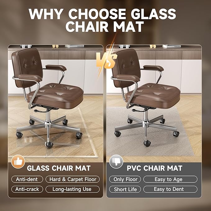 [Tempered Glass] 50“ x 44” Beveled Edge Glass Chair Mat with Polished Edge Clear Office Chair Mat, Glides Smoothly, Suitable for Carpet or Hardwood Floors