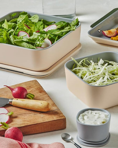 Caraway 3pc Glass Food Storage Set - 10, 6.6, & 4.4 Cup Containers - Ceramic Coated - Non-Toxic Non-Stick Lunch Box With Glass Lids - Dishwasher, Oven, & Microwave Safe - Gray