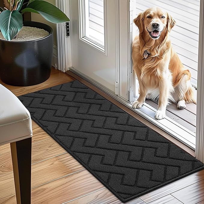 hicorfe Indoor Doormat,Front Back Door Mat Rubber Backing Non Slip Door Mats 20"x48" Absorbent Resist Dirt Entrance Doormat Inside Floor Mats for Entryway Washable Low-Profile(Charcoal)