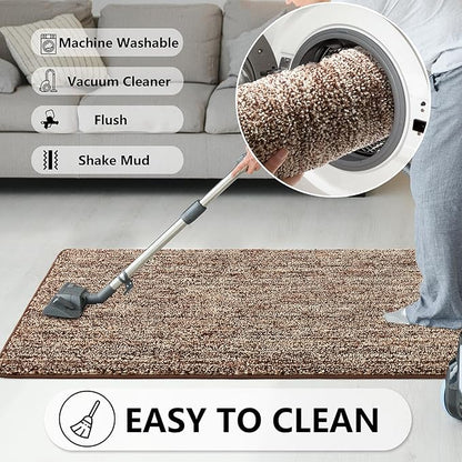 REFETONE Indoor Doormat, Front Door Mat 20"x32" Absorbent Rubber Backing Non Slip Door Mats, Washable Low-Profile Inside Floor Mat Door Rugs for Entryway, Resist Dirt Mud Mat for Dogs, Coffee/Brown