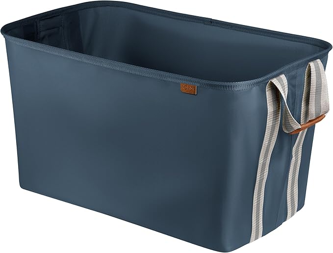 CleverMade Collapsible Laundry Basket Hamper - LUXE Navy Noir Cream 2Pack 60L - Space Saving Storage Organizer with Handles Foldable Home Organization