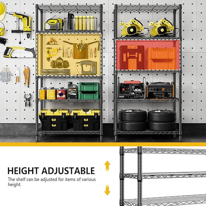 1250 lbs 5 Tier Shelf Metal Storage Shelves Shelving Wire Rack Heavy Duty Closet Organizers for Garage Kitchen Bathroom Laundry Black 13.8" D x 35.4" W x 68.5" H