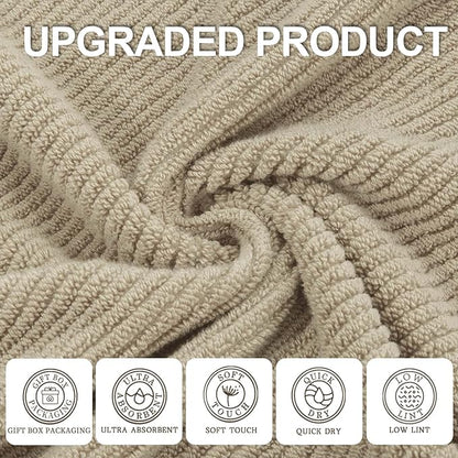 VOOVA & MOVAS Dark Beige Towels for Bathroom - 100% Cotton | Quick Dry | Soft | Thick, 3 Piece Towel Set, 1 Large Bath 30" x 56", 1 Hand 18" x 28",1 Wash Cloth 13" x 13", Bathroom Essentials,Dark Tan