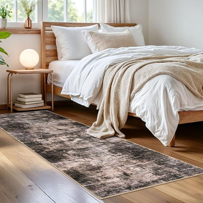IOHOUZE Abstract Runner Rug 2x6 Ft Washable Runners for Hallways, Non Slip Kitchen Runner Printed Faux Wool Entryway Runner Indoor, Modern Abstract Floor Carpet for Hall Kitchen Bedroom, Brown/Rust