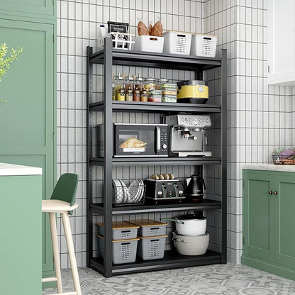 72" H Garage Shelving, Metal Storage Shelves, Adjustable 5 Tier Storage Rack, Heavy Duty Shelving, Industrial Utility Shelf for Garage, Warehouse, Bedroom, Kitchen, 24" D×48" W×72" H, Black