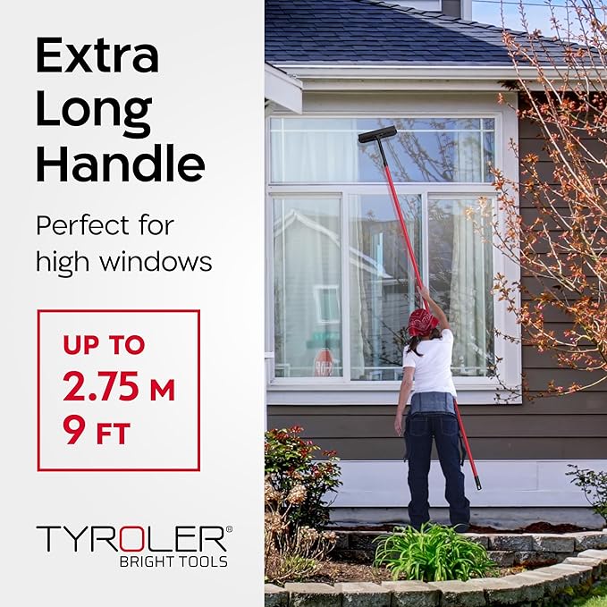 Tyroler Professional Window Squeegee for Home, 12"-110" Long Squeegee for Window Cleaning, 2-in-1 Window Cleaning Squeegee Kit, Indoor & Outdoor Window Cleaner Tool for High Windows & Glass (12"-110")