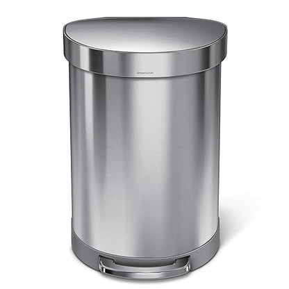 simplehuman 60 Liter Semi-Round Hands-Free Kitchen Step Stainless Steel Trash Can with Soft-Close Lid, Brushed
