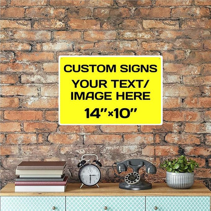 Repaly Personalized signs,Aluminum Weatherproof Metal Sign Multiple Sizes Custom Personalized Text And picture Here,hazard sign,garden sign,custom door sign,Customised business signs Yellow 14×10