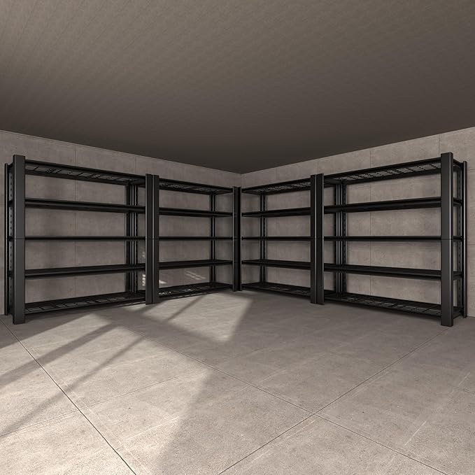 5-Tier Garage Shelving Heavy Duty, 3000 LBS Capacity Metal Storage Rack 76" H x 60" W x 24" D, Adjustable Shelves Unit for Garage, Warehouse, Basement, Pantry, Workshop.4 Pack