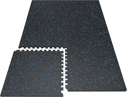 PRAISUN 0.6" Thicker Gym Mat, 6 Tiles 24 Sq Ft Workout Mats, Interlocking Foam Tiles with Rubber Top, High Density EVA Foam, Exercise Mat, Gym Flooring for Home Gym, Garage, 24 x 24in, Black/Blue