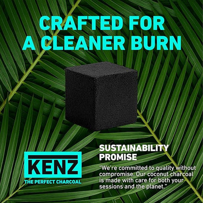 KENZ Charcoal Cubes, 25mm Low Ash Coconut Charcoal Briquettes, 100% Natural Coconut Shells, Completely Odor and Chemical Free, Enjoy a Longer Hotter Burn Time, 72 Cubes