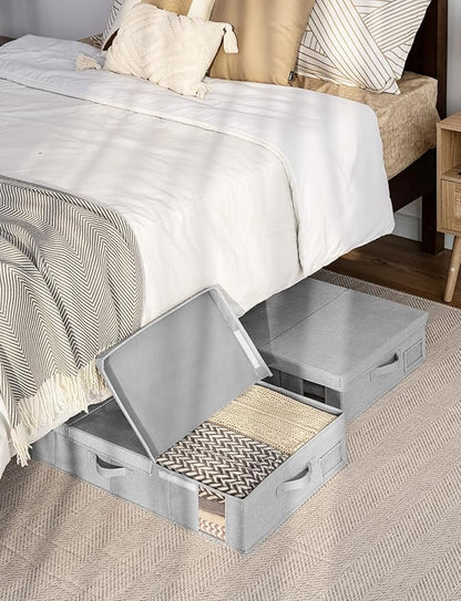 StorageWorks 2-Pack Large Under Bed Storage Bins with Lids, Underbed Storage Containers with Handles and Label Holder, Closet Organizer for Clothes, Blankets, Sweater