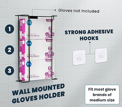 Alpine Glove Holder for Wall Mount - Latex Glove Holder Wire Glove Dispenser for Wall Disposable Glove Box & Tissue Box - Fits 3 Boxes (Black)
