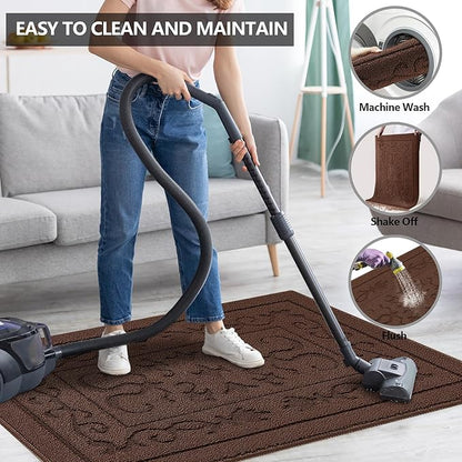 FONEYI Indoor Door Mat 20" x 32", Dirt Trapper Door Mats Non-Slip Entryway Rugs Washable, Absorbent Resist Dirt Welcome Mat, Low Profile Inside Floor Mats for Front Back Door and Entryway, Coffee