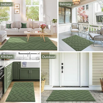 hicorfe Indoor Doormat,Front Back Door Mat Rubber Backing Non Slip Door Mats 24"x35" Absorbent Resist Dirt Entrance Doormat Inside Floor Mats for Entryway Washable Low-Profile(Green)