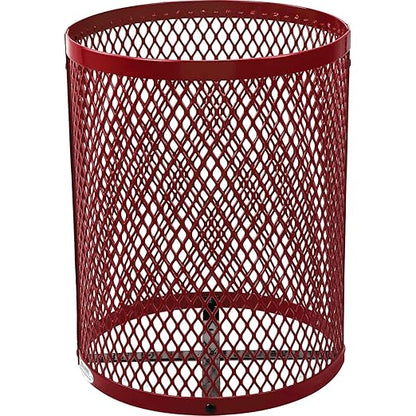 Global Industrial Outdoor Diamond Steel Trash Can with Flat Lid and Plastic Liner, 36 Gallon Capacity, Red, Thermoplastic Coating, 23-1/2" Diameter, 30" H