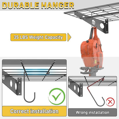 Ultrawall Garage Wall Shelves, 2 x 4 ft Wall Mounted Storage Shelves, Heavy Duty Wall Shelving with Hooks, Holds Up to 220 Lbs, 2Pack, Black