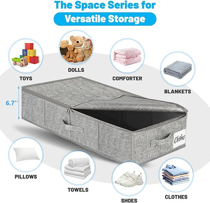 Under Bed Storage Container Bin 3 Pack, Low Profile Foldable Underbed Clothes Storage Organizer W/ Ultra Thick Fabric and Sturdy Bottom/Sides, Dual Zipper Storage Box for Dorm and Home 30x16x6.7"