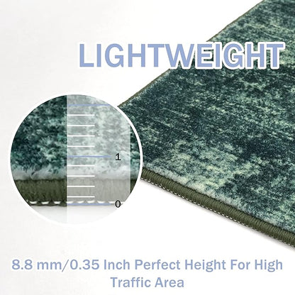 IOHOUZE Abstract Area Rug 4x6 Ft Washable Rugs for Entryway Indoor, Non Slip Small Living Room Rugs Printed Faux Wool Throw Rug, Floor Carpet for Kitchen Nursery Playroom, Dark Green