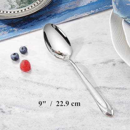 KEAWELL Premium Astra 4-Piece 9 inch Spoon Set – Mirror-Finished 18/10 Stainless Steel with Diamond-Faceted Handles Dishwasher Safe for Modern Dining (4, Serving Spoons)