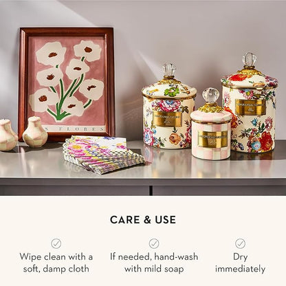 MACKENZIE-CHILDS Small Enamel Canister, Kitchen Storage Container for Flour and Sugar, 1.13 Liters, White Flower Market