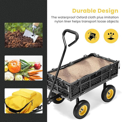 VIVOHOME Heavy Duty 400 Lbs Capacity Mesh Steel Garden Cart Folding Utility Wagon with Removable Sides Black