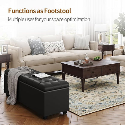 Ottoman with Storage 38 inches, Furniture End of Bed Storage Benches, Long Ottomans Bench with hinged lid, Bench seat Trunk for Foot Rest in Bedroom, Living Room (Black)