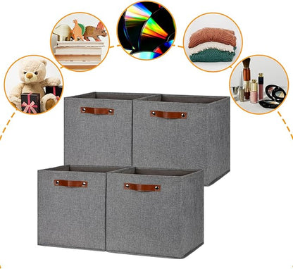 DULLEMELO Fabric Storage Cubes,13 inch Cube Stroage Bins for Empty Gift Basket,Toys Nursery Clothes Storage Linen Closet Organizers and Storage Baskets Shelves Bins(Grey-4 Pack)