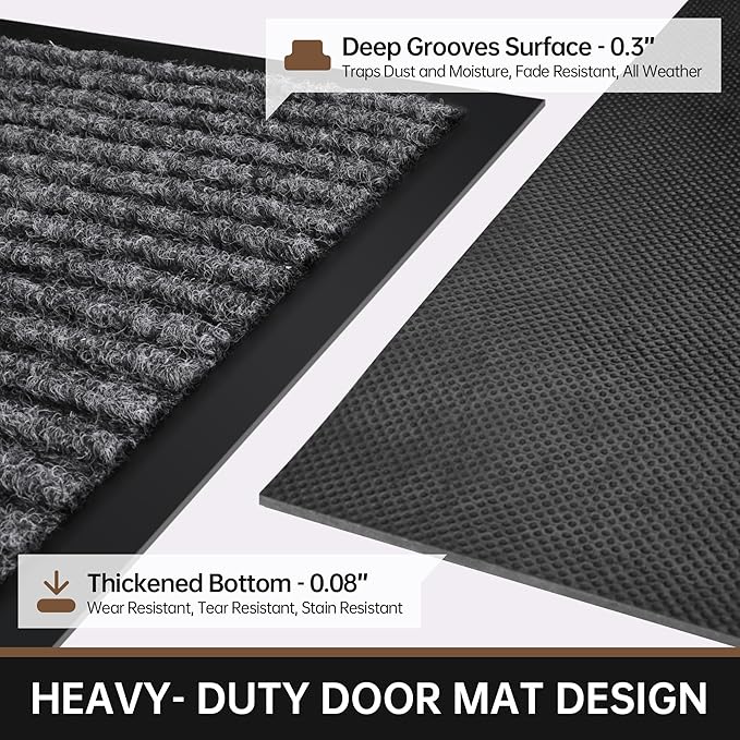 Front Door Mat, 48" x 36" Heavy Duty Indoor Outdoor Doormat, Non-Slip, Rubber Backing Low Profile, Welcome Commercial Door Mats for Entryway