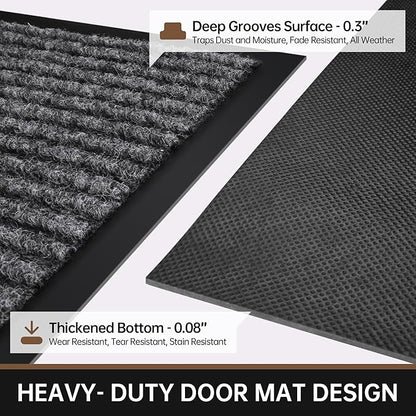 Front Door Mat, 60" x 36" Heavy Duty Indoor Outdoor Doormat, Non-Slip Welcome Mats for Entryway, Rubber Backing Low Profile Commercial Door Mats