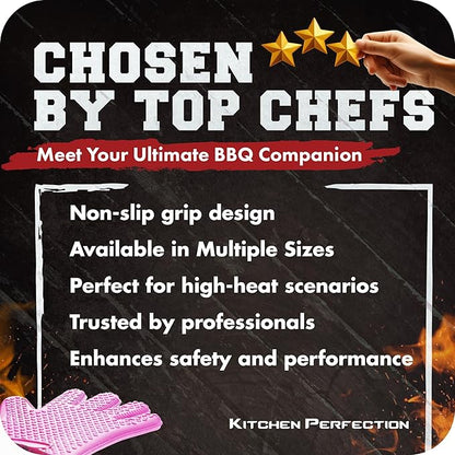 KITCHEN PERFECTION S Silicone Smoker Oven Gloves -Extreme Heat Resistant BBQ Gloves -Handle Hot Food Right on Your Grill Fryer Pit|Waterproof Oven Mitts |Superior Value Set+3 Bonuses