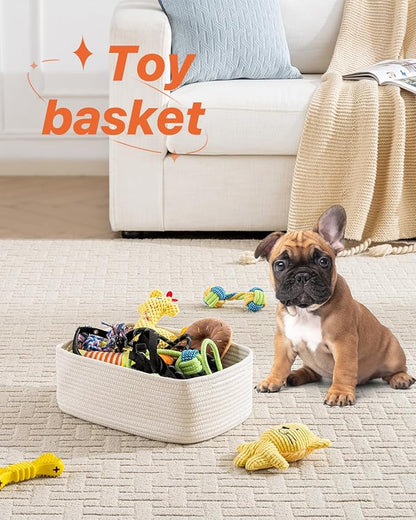 Small Woven Basket, 13.5 x 9.5 x 5 Inches, Storage Basket for Organizing, Cute Small Rope Shelf Closet Cube Storage Bins Baskets for Shelves, Dog Toy Gift Baskets Empty, 3 Packs, Off White