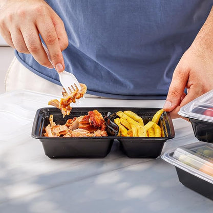 GUSTO [28 oz - 50 Count 2-Compartment Meal Prep Containers with Lids – Reusable, Microwaveable, Dishwasher & Freezer Safe, BPA-Free Food Storage Boxes for Portion Control (Formerly Comfy Package)